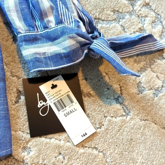 by&by, Off-the-Shoulder Denim Top, Tie Cuffs, NWT, Size Small - Picture 2 of 8